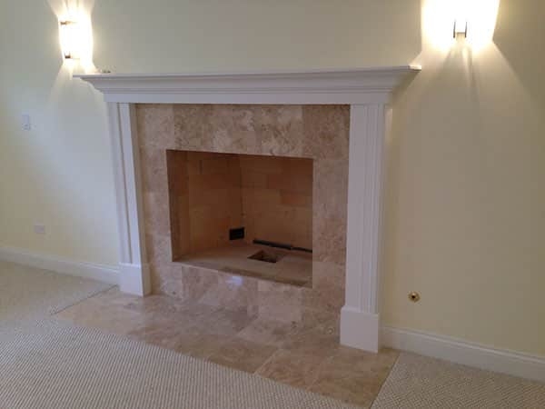 Tiled Fireplace in Basement Finishing Schaumburg