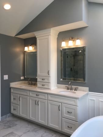 White Bathroom Vanity with Two Sinks and Storage Schaumburg