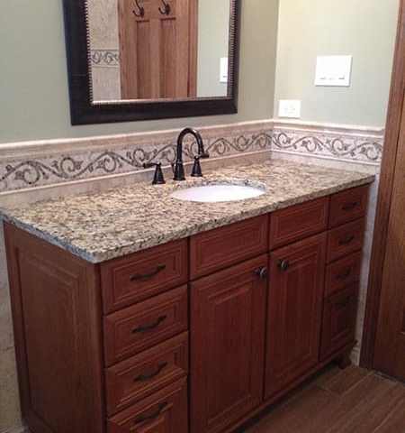 New Bath Vanity with Custom Tile Backsplash Schaumburg