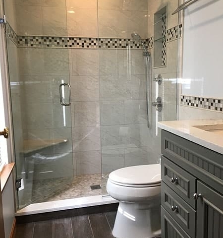 Gray and Brown Bathroom Remodel Schaumburg